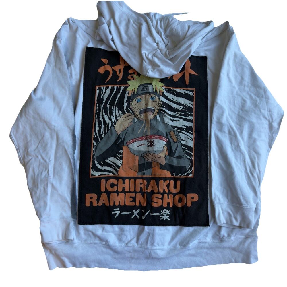 Ichiraku Ramen Shop Anime Graphic Hoodie‎ Sewn On Nike White Medium Oversized